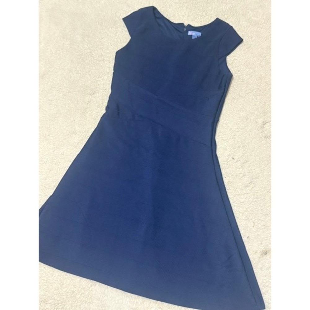 Love Ava & Yelly Navy Blue Bandage Fit Flare Dress Short Sleeve Size L 14/16